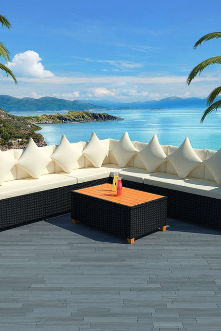 5 Piece Patio Lounge Set With Cushions Poly Rattan Black