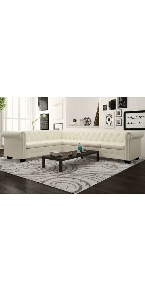 Chesterfield Corner Sofa 6-Seater Faux Leather Longue Multi Colors-vidaXL-White-Urbanheer