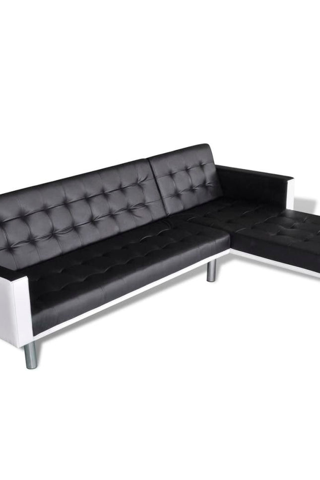 L-Shaped Sofa Bed Artificial Leather Lounge Couch Seat Black/White-vidaXL-Urbanheer