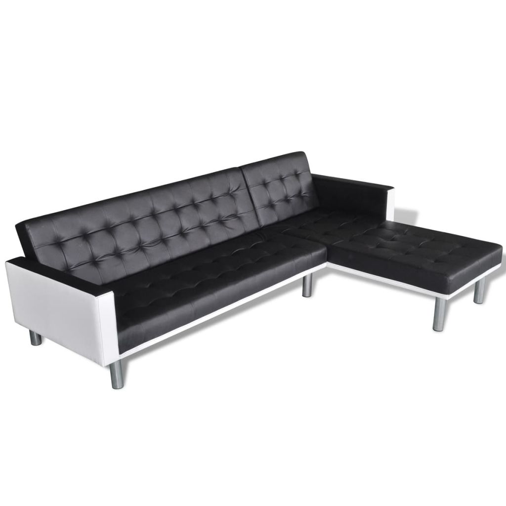 L-Shaped Sofa Bed Artificial Leather Lounge Couch Seat Black/White-vidaXL-Black-Urbanheer