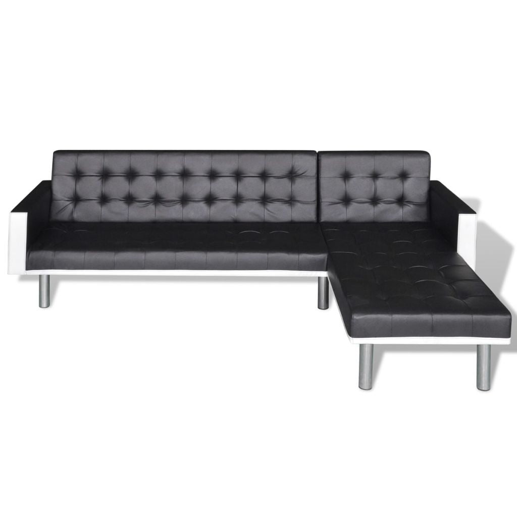 L-Shaped Sofa Bed Artificial Leather Lounge Couch Seat Black/White-vidaXL-Black-Urbanheer
