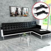 L-Shaped Sofa Bed Artificial Leather Lounge Couch Seat Black/White-vidaXL-Black-Urbanheer