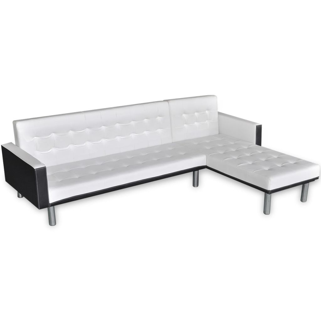 L-Shaped Sofa Bed Artificial Leather Lounge Couch Seat Black/White-vidaXL-Black-Urbanheer