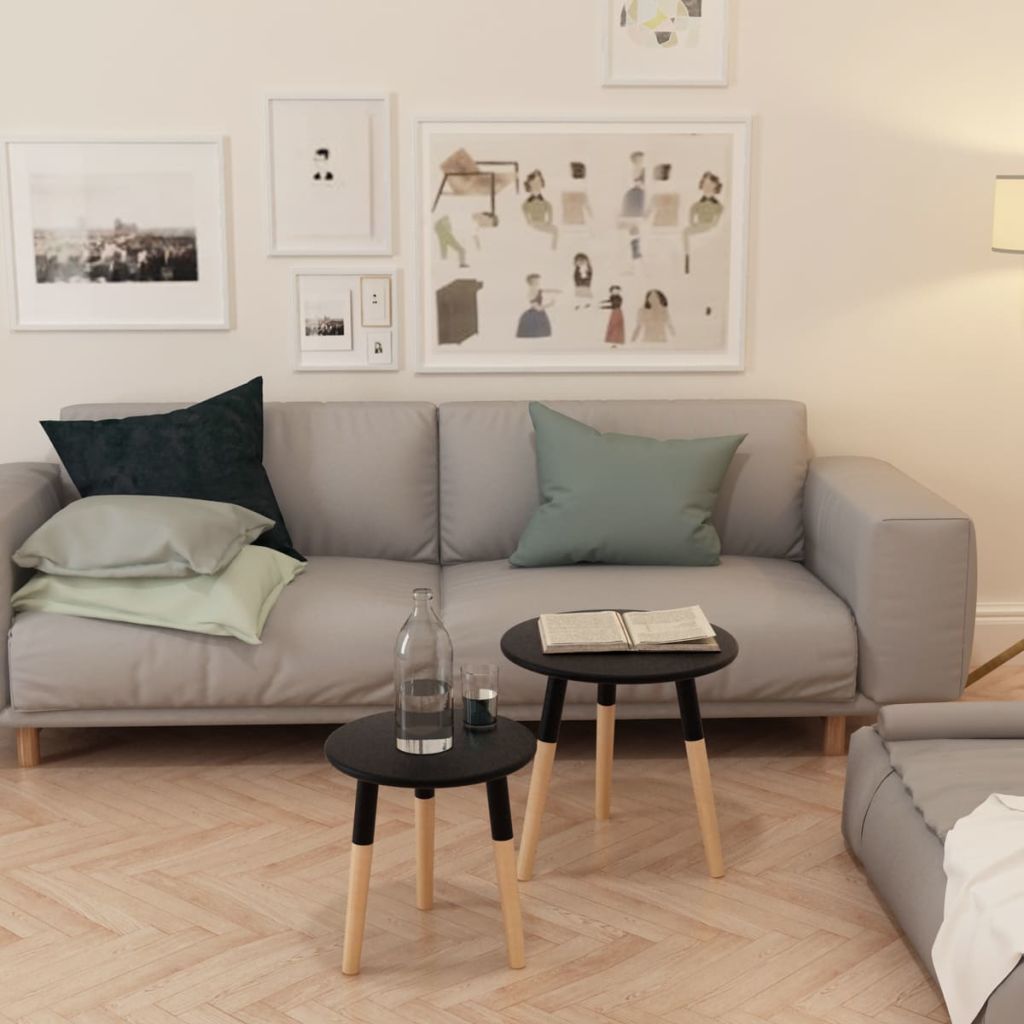 2X Solid Pinewood Side Tables Wooden Coffee Sofa Tables Multi Colors-vidaXL-Black-Urbanheer