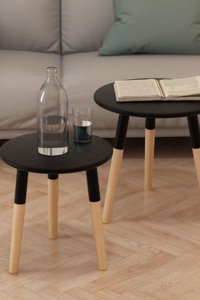 2X Solid Pinewood Side Tables Wooden Coffee Sofa Tables Multi Colors-vidaXL-Black-Urbanheer