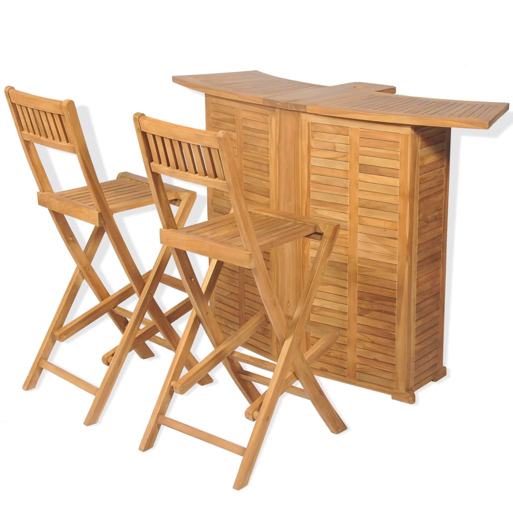 3 Piece Bistro Set With Folding Chairs Solid Teak Wood-vidaXL-Urbanheer