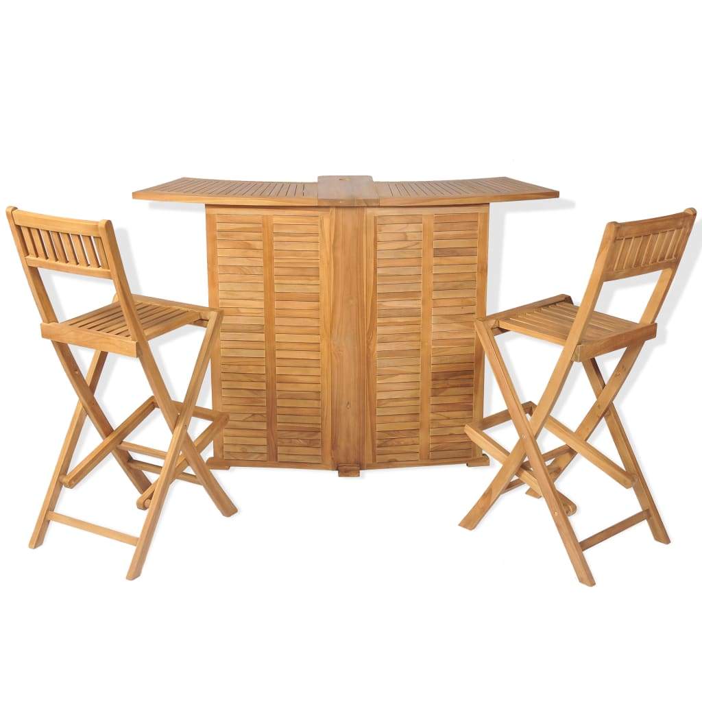 3 Piece Bistro Set With Folding Chairs Solid Teak Wood-vidaXL-Urbanheer
