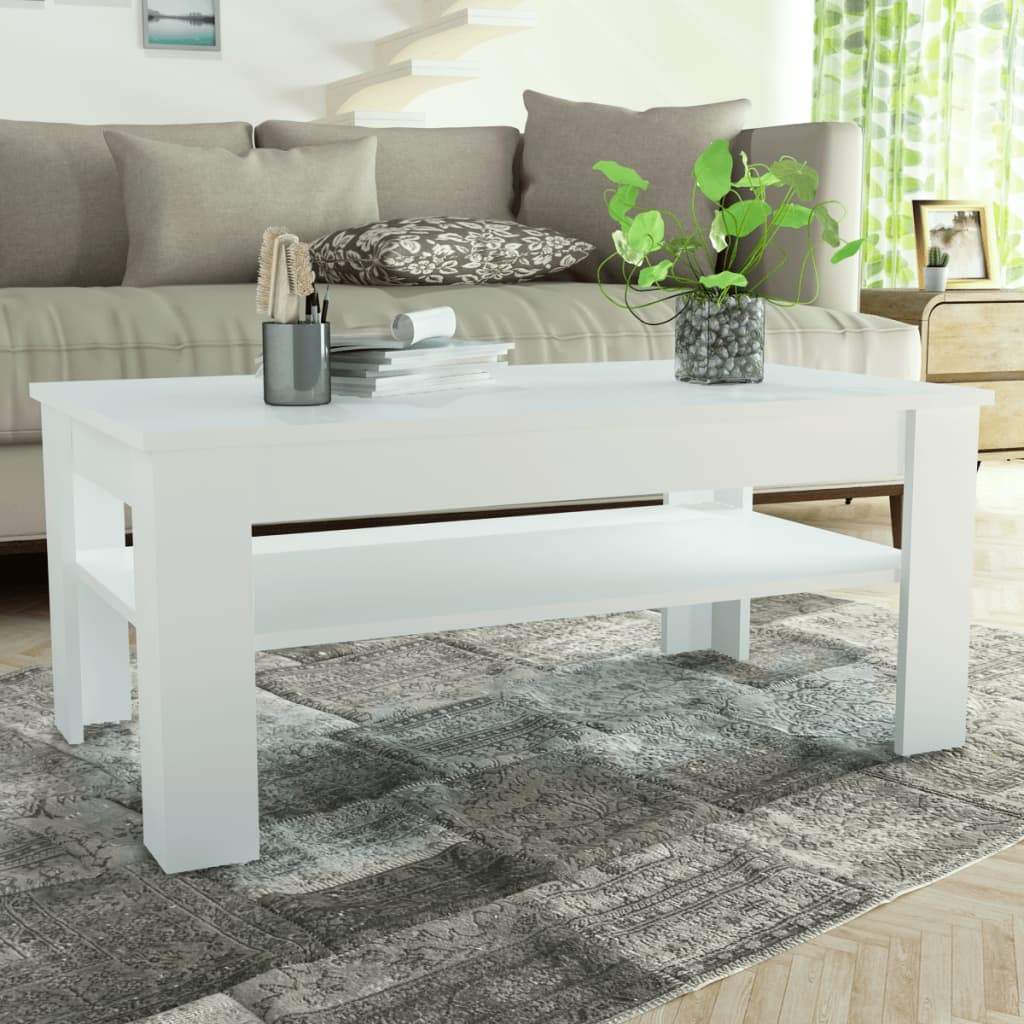 Coffee Table Chipboard Shelf End Side Couch Living Room Table Oak/White-vidaXL-White-Urbanheer