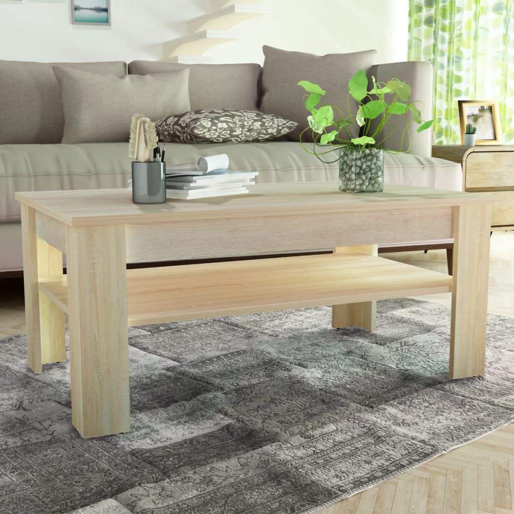 Coffee Table Chipboard Shelf End Side Couch Living Room Table Oak/White-vidaXL-White-Urbanheer