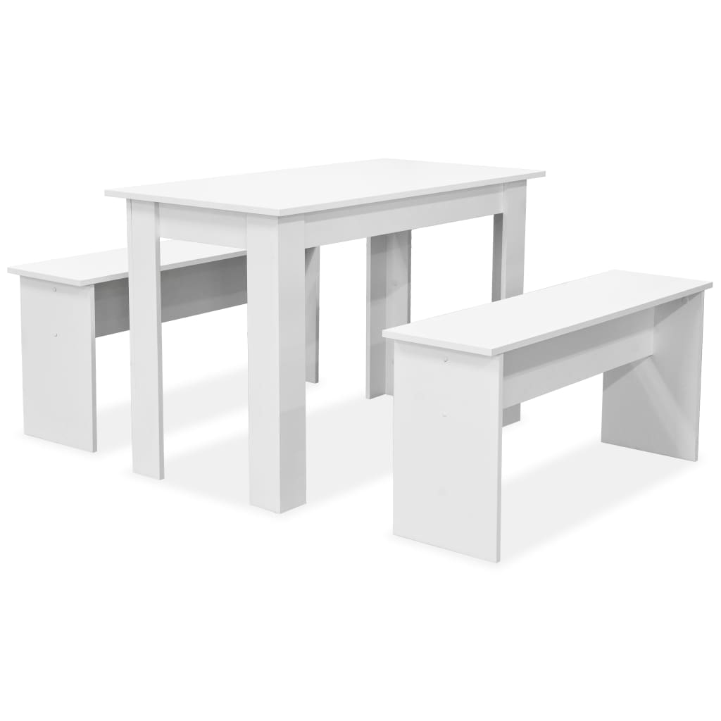 Dining Table And Benches 3 Pieces Chipboard Dining Room Set Oak/White-vidaXL-White-Urbanheer