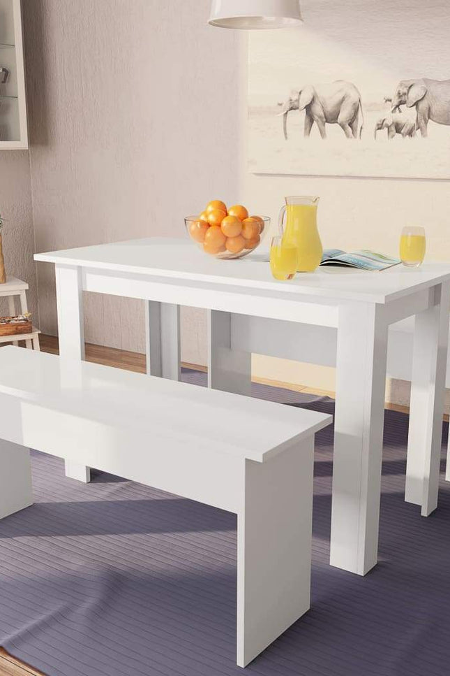 Dining Table And Benches 3 Pieces Chipboard Dining Room Set Oak/White-vidaXL-White-Urbanheer