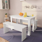 Dining Table And Benches 3 Pieces Chipboard Dining Room Set Oak/White-vidaXL-White-Urbanheer