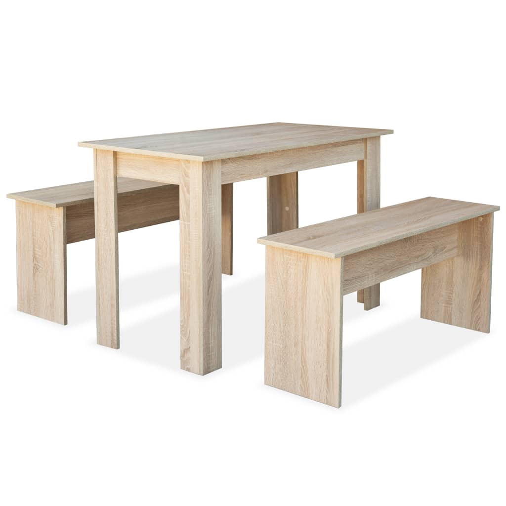 Dining Table And Benches 3 Pieces Chipboard Dining Room Set Oak/White-vidaXL-White-Urbanheer