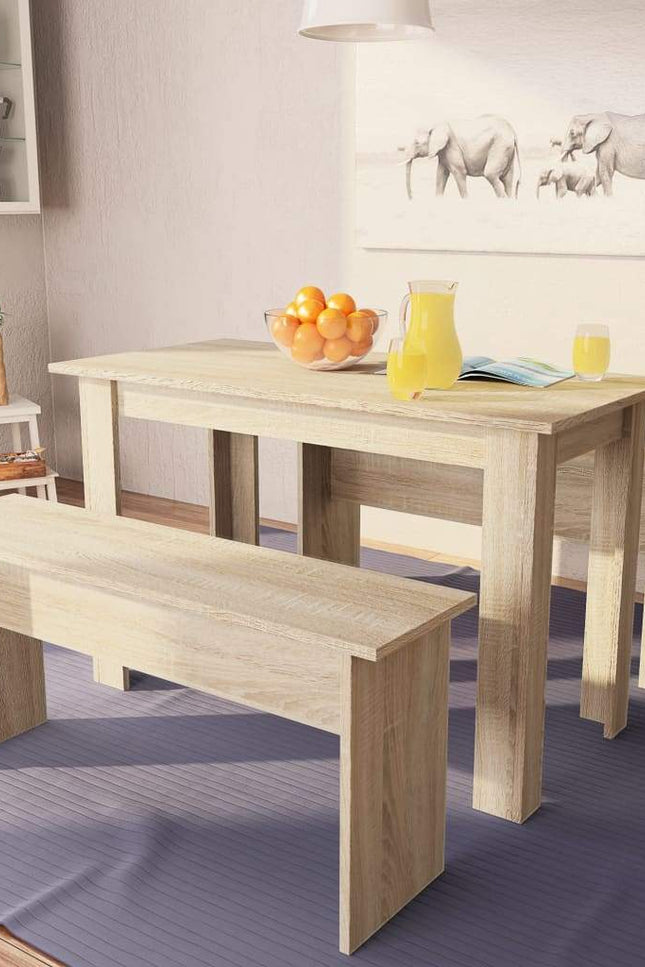 Dining Table And Benches 3 Pieces Chipboard Dining Room Set Oak/White-vidaXL-Oak-Urbanheer