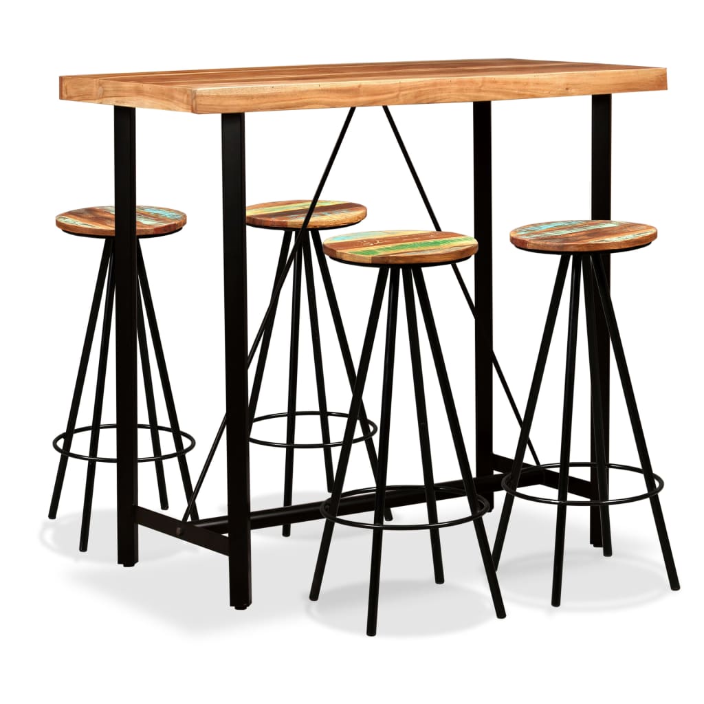 Solid Sheesham Wood Bar Set 3/5/7/9 Piece Table Stool Bistro Seating-vidaXL-5-Urbanheer
