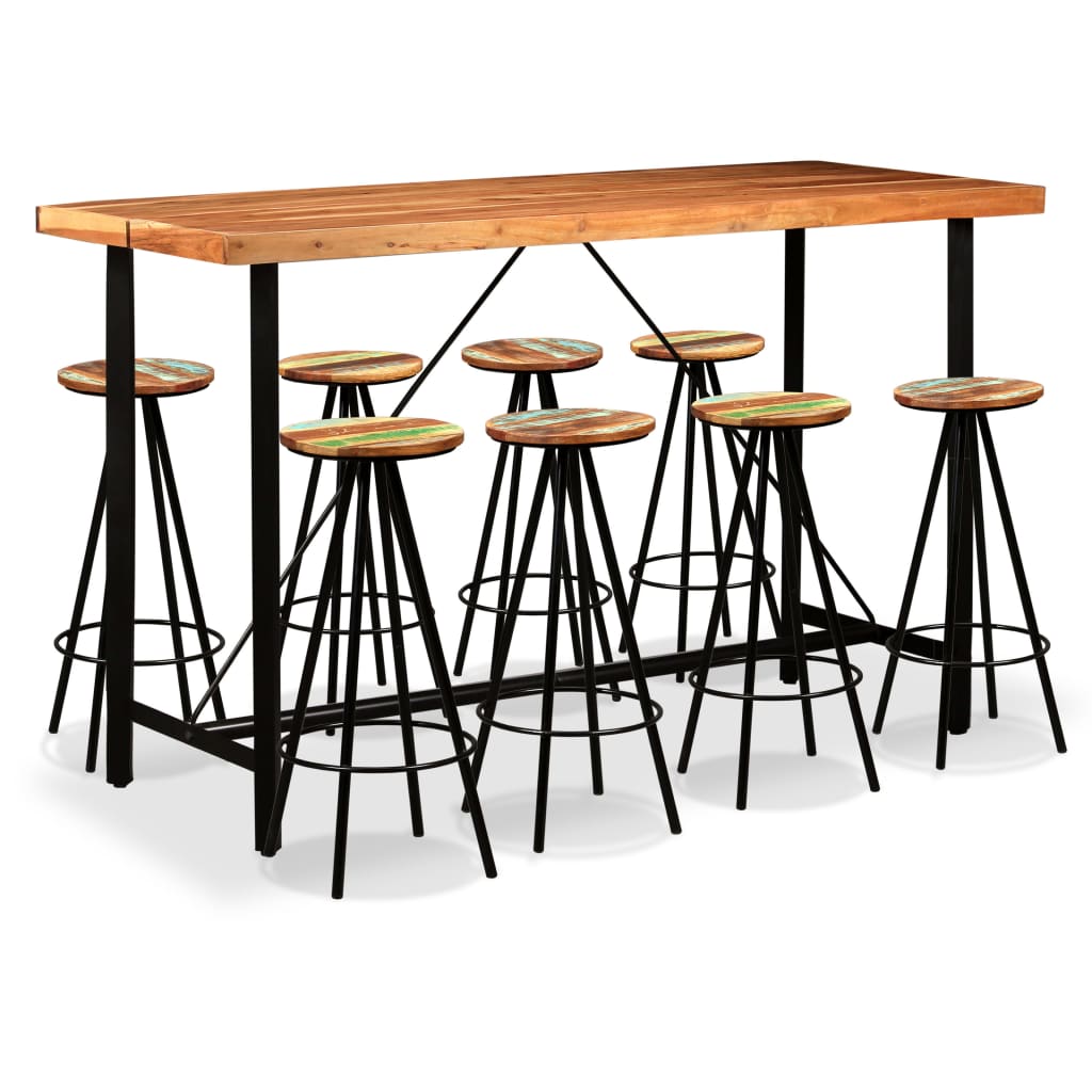 Solid Sheesham Wood Bar Set 3/5/7/9 Piece Table Stool Bistro Seating-vidaXL-5-Urbanheer