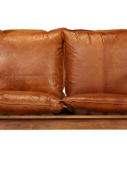 2-Seater Sofa Real Leather With Acacia Wood Brown-vidaXL-Urbanheer