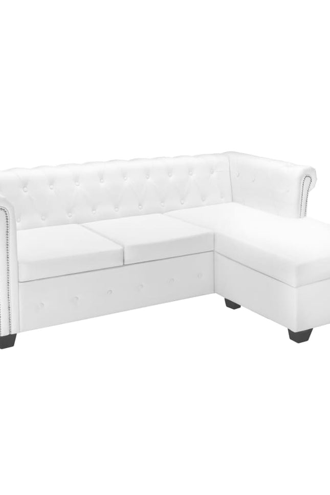 L-shaped Chesterfield Sofa Artificial Suede Leather Seat Multi Colors-vidaXL-White-Urbanheer