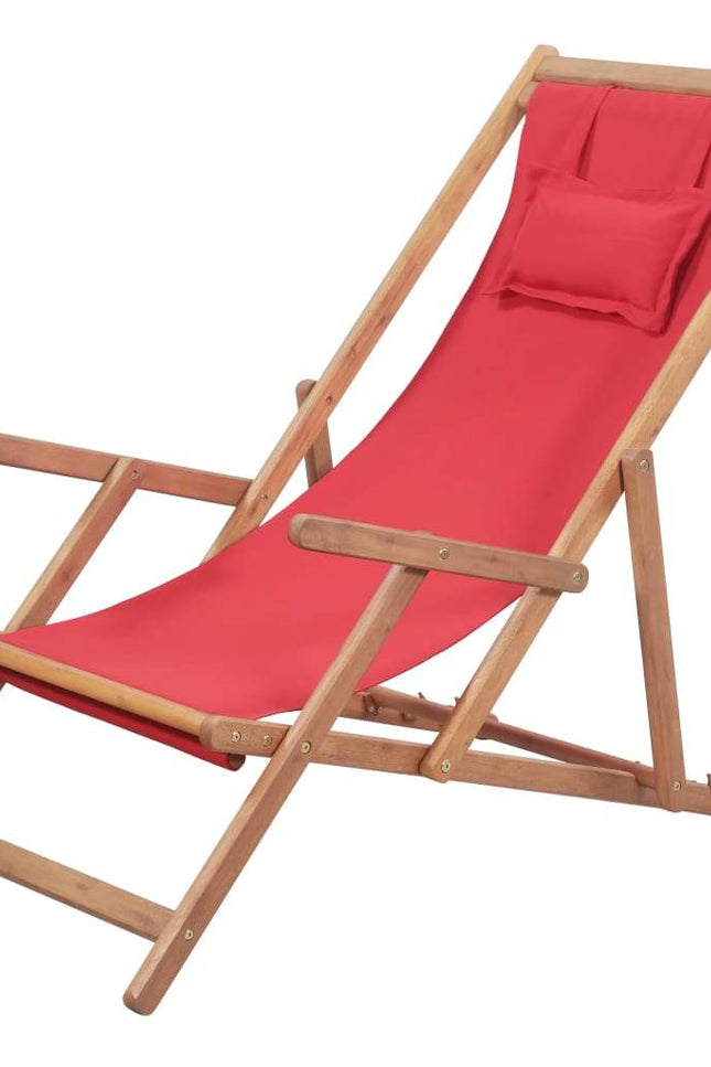 Folding Beach Chair Fabric Wood Frame Outdoor Seat Lounge Multi Colors-vidaXL-Red-Urbanheer