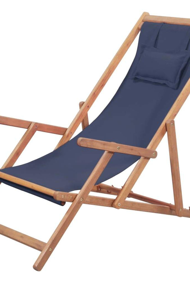 Folding Beach Chair Fabric Wood Frame Outdoor Seat Lounge Multi Colors-vidaXL-Blue-Urbanheer
