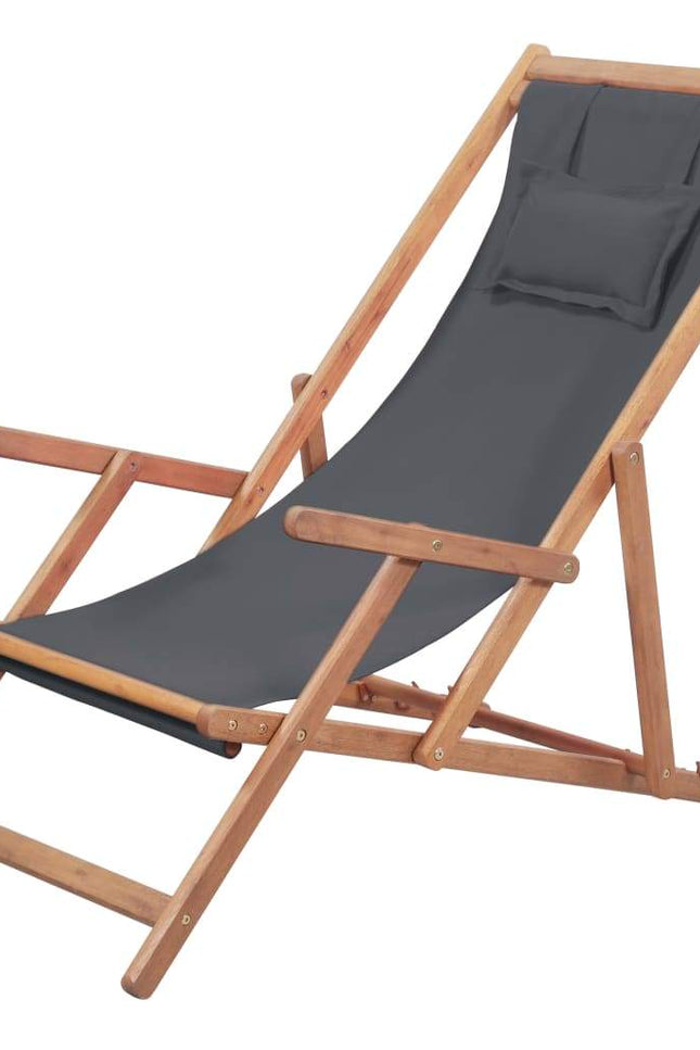 Folding Beach Chair Fabric Wood Frame Outdoor Seat Lounge Multi Colors-vidaXL-Gray-Urbanheer