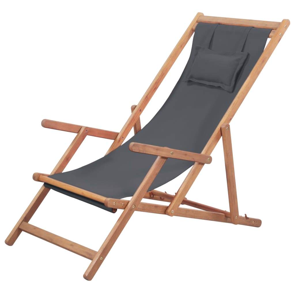Folding Beach Chair Fabric Wood Frame Outdoor Seat Lounge Multi Colors-vidaXL-Gray-Urbanheer