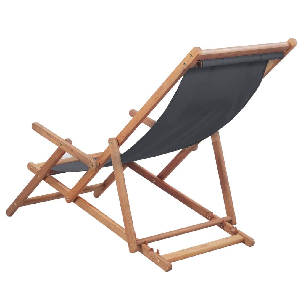 Folding Beach Chair Fabric Wood Frame Outdoor Seat Lounge Multi Colors-vidaXL-Gray-Urbanheer