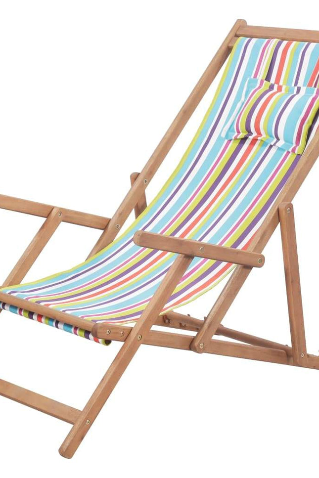 Folding Beach Chair Fabric Wood Frame Outdoor Seat Lounge Multi Colors-vidaXL-Multicolor-Urbanheer