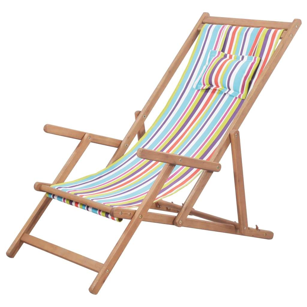 Folding Beach Chair Fabric Wood Frame Outdoor Seat Lounge Multi Colors-vidaXL-Gray-Urbanheer