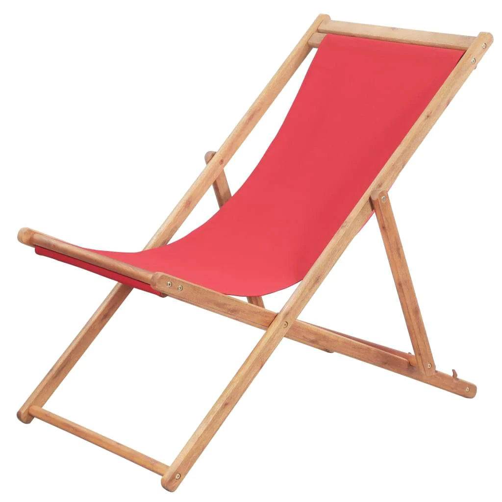 Folding Beach Chair Fabric And Wooden Lounger Seat Outdoor Multi Colors-vidaXL-Red-Urbanheer