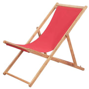 Folding Beach Chair Fabric And Wooden Lounger Seat Outdoor Multi Colors-vidaXL-Red-Urbanheer