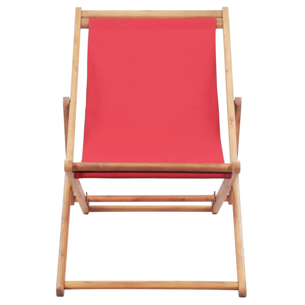 Folding Beach Chair Fabric And Wooden Lounger Seat Outdoor Multi Colors-vidaXL-Red-Urbanheer