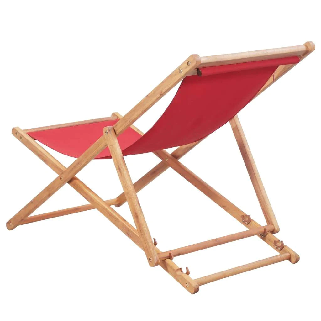Folding Beach Chair Fabric And Wooden Lounger Seat Outdoor Multi Colors-vidaXL-Red-Urbanheer