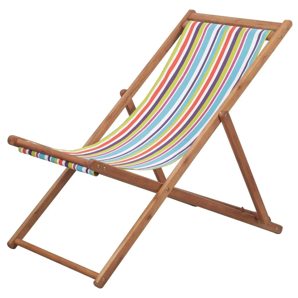 Folding Beach Chair Fabric And Wooden Lounger Seat Outdoor Multi Colors-vidaXL-Red-Urbanheer