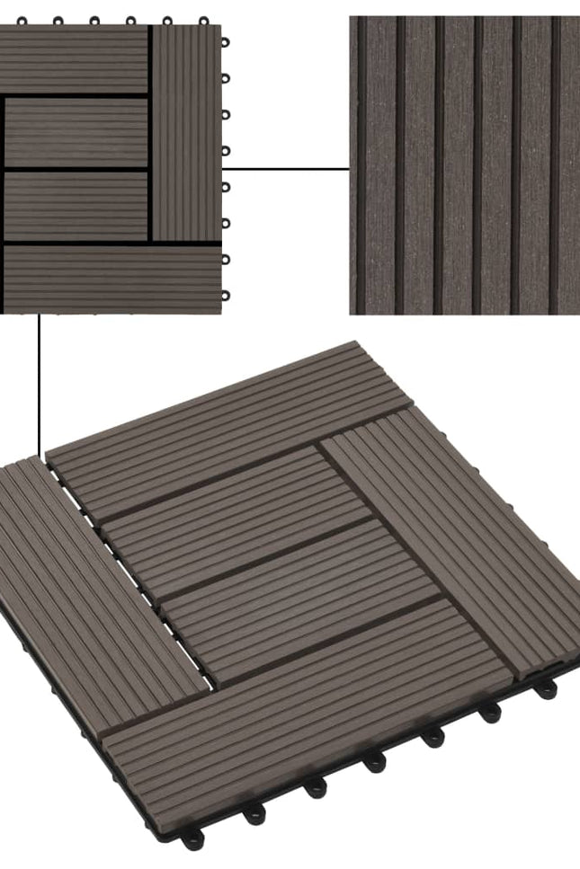 11 Pcs Decking Tiles Wpc 11.8" X 11.8" 1 Sqm Dark Brown