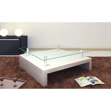 vidaXL Coffee Table with Glass Top White-0