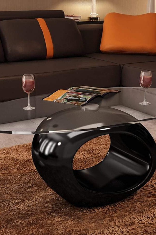 Coffee Table with Oval Glass Top Accent End Side Table Multi Colors-vidaXL-Black-Urbanheer
