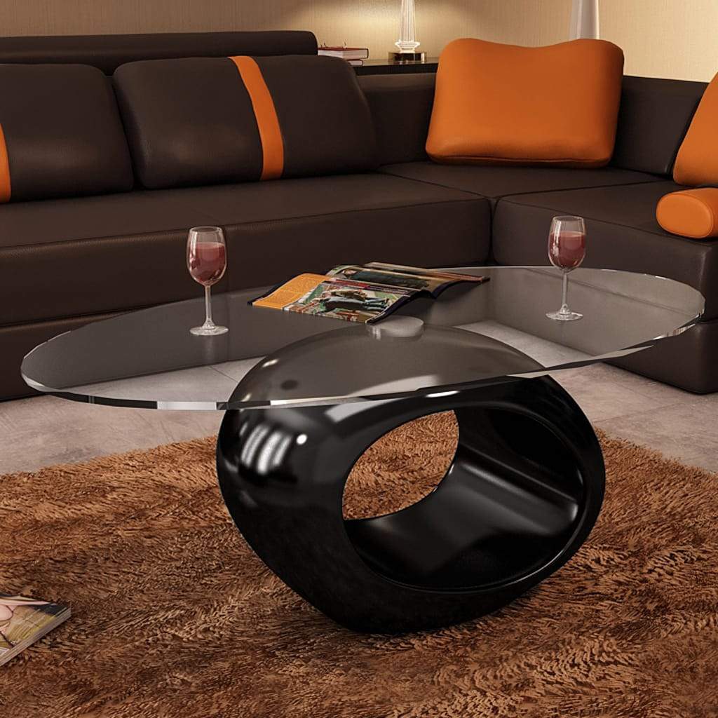 Coffee Table with Oval Glass Top Accent End Side Table Multi Colors-vidaXL-Gray-Urbanheer