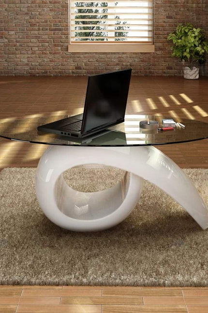 Coffee Table with Oval Glass Top High Gloss Black/High Gloss White-vidaXL-White-Urbanheer
