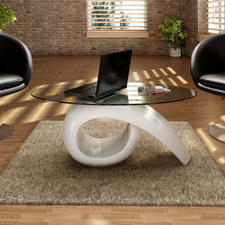 vidaXL Coffee Table with Oval Glass Top High Gloss Black/High Gloss White-0