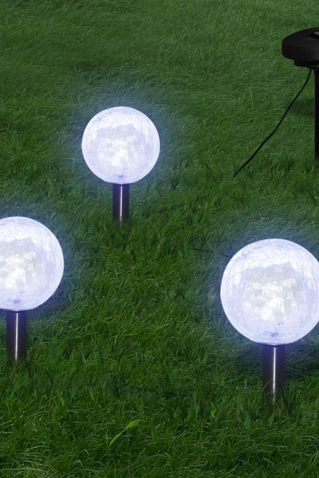 3/6X Solar Bowl Led Garden Lights With Spike Anchors & Solar Panel