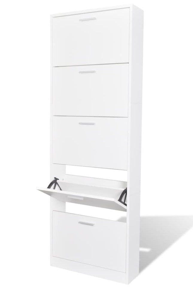 5-Tier Shoe Cabinet Storage Wooden Cupboard Footwear Stand Oak/White