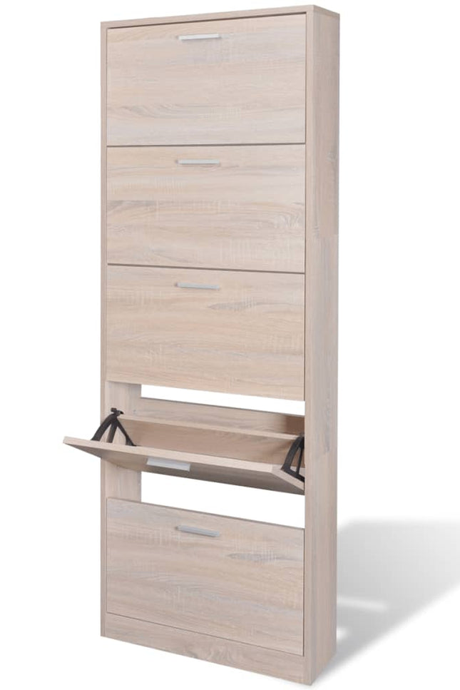 5-Tier Shoe Cabinet Storage Wooden Cupboard Footwear Stand Oak/White