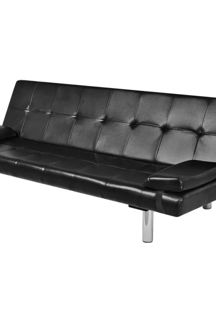 Sofa Bed With Two Pillows Artificial Leather Adjustable Black-vidaXL-Urbanheer