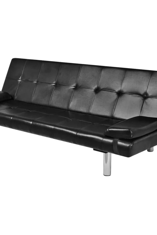 Sofa Bed With Two Pillows Artificial Leather Adjustable Black-vidaXL-Urbanheer