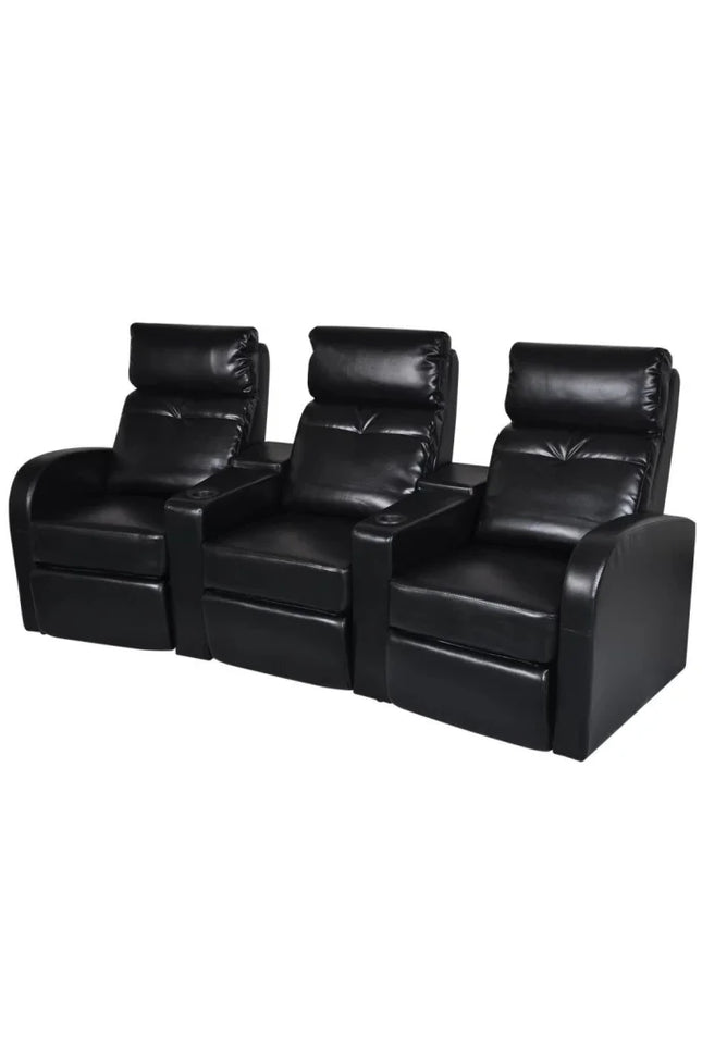3-Seater Home Theater Recliner Sofa Black Faux Leather