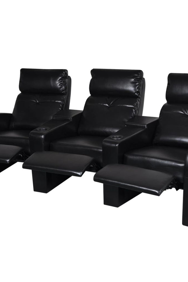 3-Seater Home Theater Recliner Sofa Black Faux Leather-vidaXL-Urbanheer