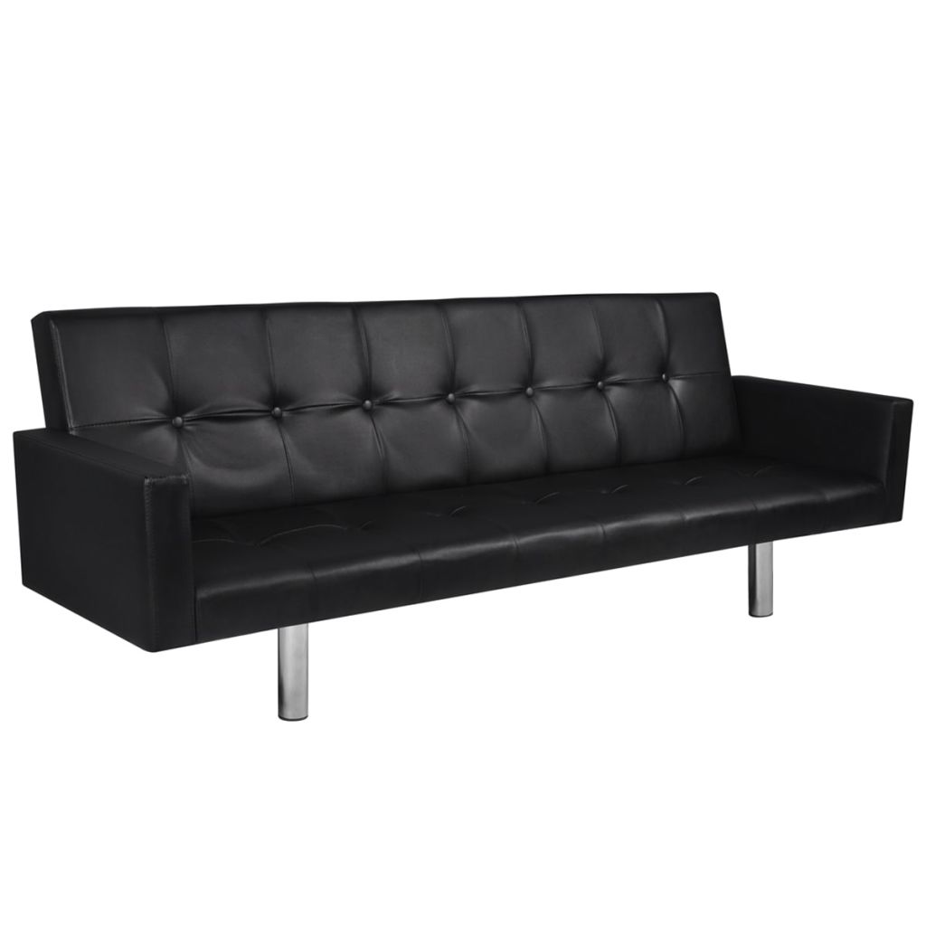 Sofa Bed With Armrest Lounge Seating Artificial Leather Black/White-vidaXL-Black-Urbanheer