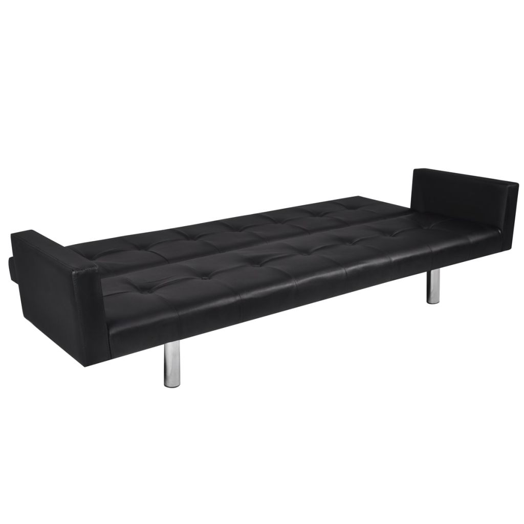 Sofa Bed With Armrest Lounge Seating Artificial Leather Black/White-vidaXL-Black-Urbanheer