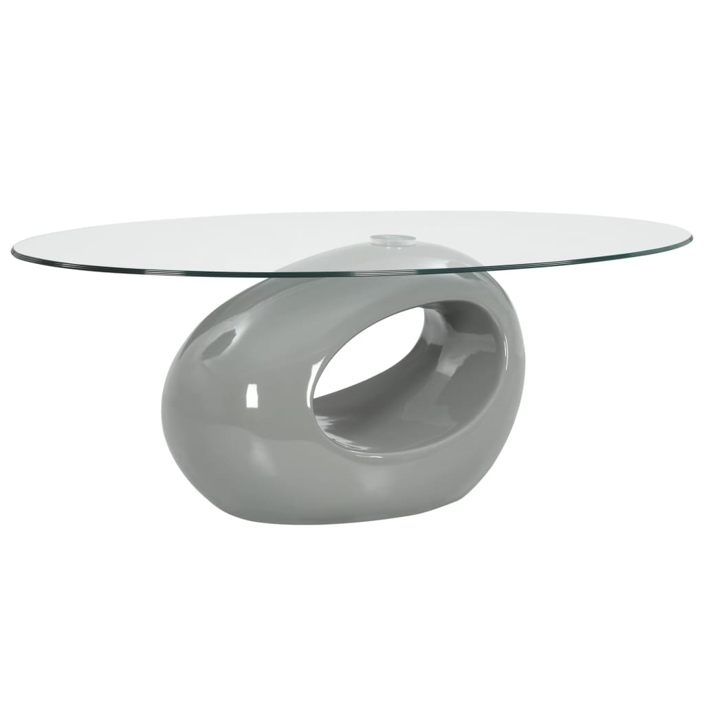 Coffee Table with Oval Glass Top Accent End Side Table Multi Colors-vidaXL-Gray-Urbanheer